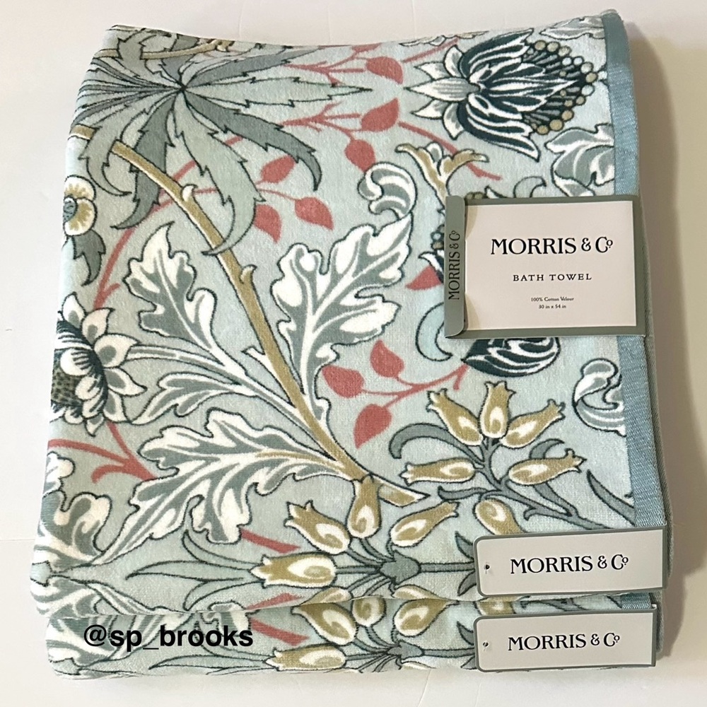 🎁2PC Morris & Co. Bath Towels - Hyacinth Pattern - 100% Cotton Bath Towels